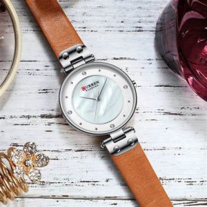 CURREN 9056 Brown PU Leather Analog Watch For Women - Silver & Brown - Image 4