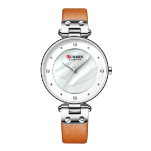 CURREN 9056 Brown PU Leather Analog Watch For Women - Silver & Brown - Image 2