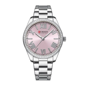 CURREN 9088 Silver Stainless Steel Analog Watch For Women - Pink & Silver