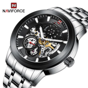 NAVIFORCE 1002 New Men's Mechanical Watches Wristwatch Stainless Steel Automatic Date Male Watch-Silver Black - Image 4