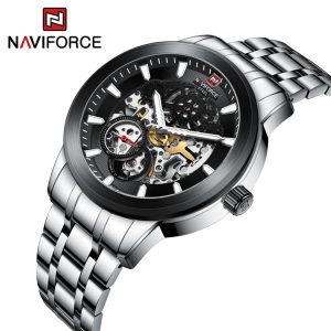 NAVIFORCE 1002 New Men's Mechanical Watches Wristwatch Stainless Steel Automatic Date Male Watch-Silver Black
