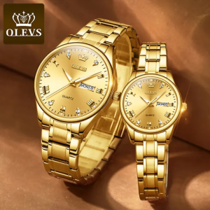 OLEVS 5563 Silver And Golden Two-tone Stainless Steel Analog Wrist Watch For Couple - Black & Silver - Image 4