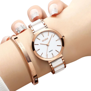 OLEVS 5877 New Fashion Ladies  Ceramics Japanese Movement Watch White.