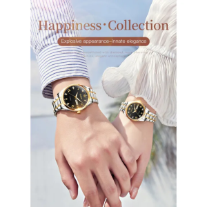 OLEVS 5563 Silver And Golden Two-tone Stainless Steel Analog Wrist Watch For Couple - Black & Silver - Image 7