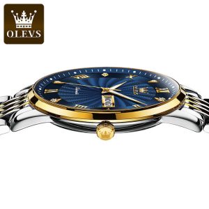 OLEVS 6630 Automatic Full Gold Mechanical Watch for Men Silver Gold Blue. - Image 3