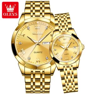 OLEVS 9931 luxury Couple Stainless Steel Watch Full Gold.