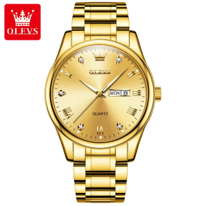 OLEVS 5563 Stainless Steel Analog Wrist Watch For Couple - Full Gold - Image 4