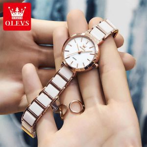 OLEVS 5877 New Fashion Ladies Ceramics Japanese Movement Watch White. - Image 4