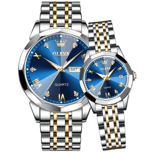 OLEVS 9931 luxury Couple Stainless Steel Watch Silver Gold Blue.