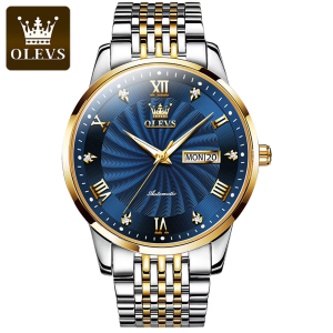 OLEVS 6630 Automatic Full Gold Mechanical Watch for Men Silver Gold Blue. - Image 5