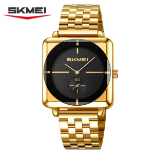 SKMEI 2413 Men’s Top Brand Quartz Watch Golden Dial Black - Image 1