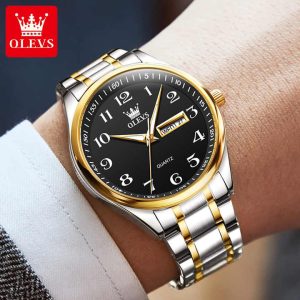 Olevs 5567 Luxury Fashion Men's Watche Gold Black - Image 2