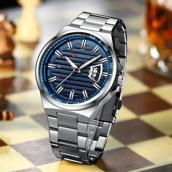 Curren Blue Dial Silver-tone Stainless Steel Men's Watch 8375
