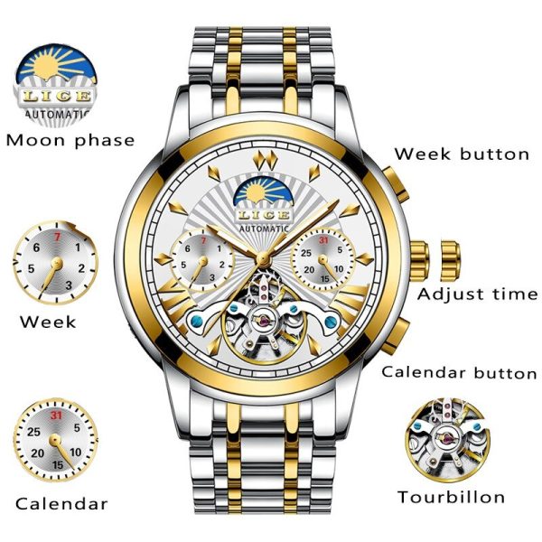 LIGE Top Luxury Men New Automatic Mechanical Watch.