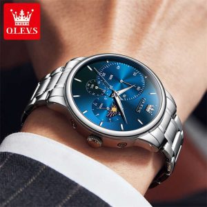 OLEVS 2936 Men Special Dial Stainless Steel Strap Luxury Watch Colour Blue - Image 3