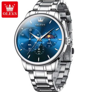 OLEVS 2936 Men Special Dial Stainless Steel Strap Luxury Watch Colour Blue - Image 4
