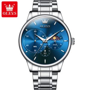 OLEVS 2936 Men Special Dial Stainless Steel Strap Luxury Watch Colour Blue - Image 1