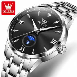 OLEVS 3646 Premium Quartz Man’s Watch Silver Black - Image 2