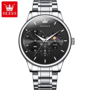 OLEVS 2936 Men Special Dial Stainless Steel Strap Luxury Watch Colour Silver Black - Image 1