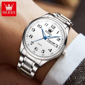 Olevs 5567 Luxury Fashion Men's Watche Silver White - Image 2