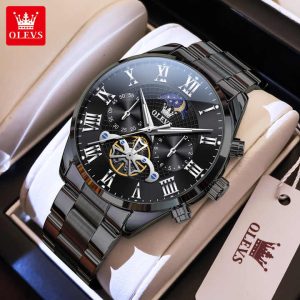 OLEVS 3640 Men's Watches TOP Brand Chronograph Moon Phase Roman Scale Stainless Steel Luminous Hands Waterproof Man Wristwatches - Image 2