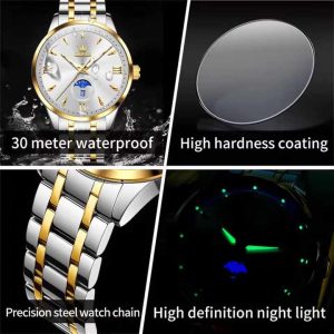 OLEVS 3646 Premium Quartz Man’s Watch Gold White. - Image 3