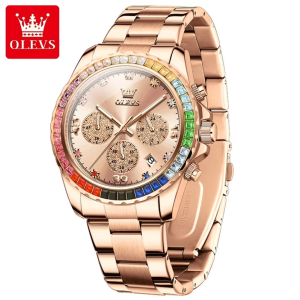 OLEVS 2939 Stainless Steel Band Quartz Watch for Men Rose Gold