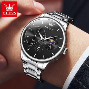 OLEVS 2936 Men Special Dial Stainless Steel Strap Luxury Watch Colour Silver Black - Image 2