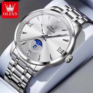 OLEVS 3646 Premium Quartz Man’s Watch Silver White - Image 1