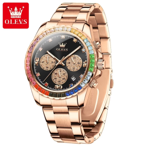 OLEVS 2939 Stainless Steel Band Quartz Watch for Men Rose Gold - Image 3