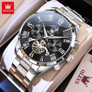 OLEVS 3640 Men's Watches TOP Brand Chronograph Moon Phase Roman Scale Stainless Steel Luminous Hands Waterproof Man Wristwatches - Image 3