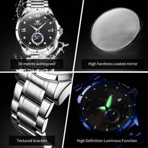 OLEVS 2956 Man’s Watch Silver Black - Image 3