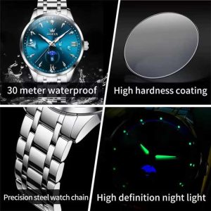 OLEVS 3646 Premium Quartz Man’s Watch Silver Blue - Image 3