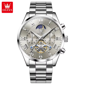 OLEVS 3640 Men's Watches TOP Brand Chronograph Moon Phase Roman Scale Stainless Steel Luminous Hands Waterproof Man Wristwatches - Image 5