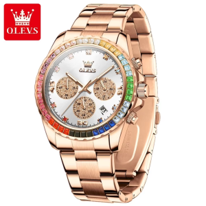 OLEVS 2939 Stainless Steel Band Quartz Watch for Men Rose Gold - Image 4