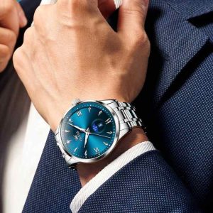 OLEVS 3646 Premium Quartz Man’s Watch Silver Blue - Image 4