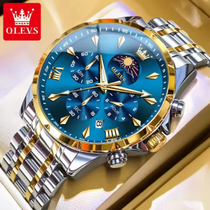 OLEVS 3653 Men Watch Silver Gold Blue - Image 4