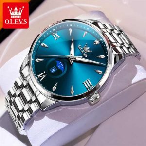 OLEVS 3646 Premium Quartz Man’s Watch Silver Blue - Image 5