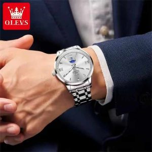 OLEVS 3646 Premium Quartz Man’s Watch Silver White. - Image 5