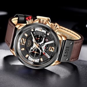 LIGE Top Brand Leather Chronograph Waterproof Sport watch - Image 2