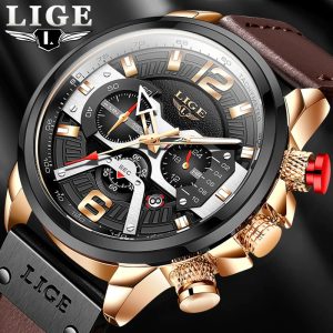 LIGE Top Brand Leather Chronograph Waterproof Sport watch - Image 3