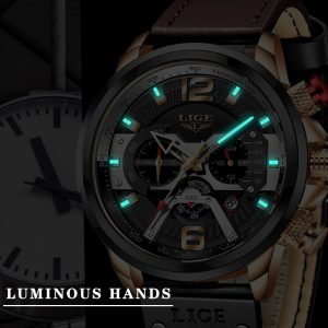 LIGE Top Brand Leather Chronograph Waterproof Sport watch - Image 4