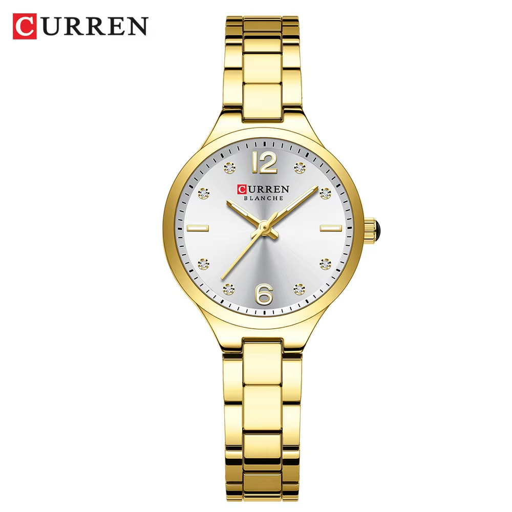 CURREN 9105 Casual Watches for Women Stainless Steel Gold White.