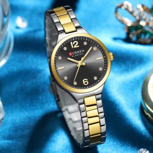 CURREN 9105 Casual Watches for Women Stainless Steel Gold Black. - Image 2