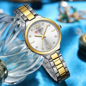 CURREN 9105 Casual Watches for Women Stainless Steel Gold White - Image 3