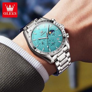 OLEVS 3618 Multifunctional Chronograph Watch Silver Aqua Blue.  - Image 5
