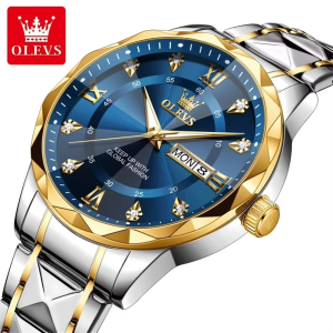 OLEVS 5609 Mens Watches Rhombus Design Stainless Steel Waterproof Silver Gold Blue. - Image 1