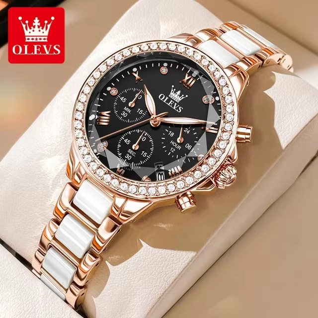 OLEVS 9999 Elegant Diamond Women's Watch Black.