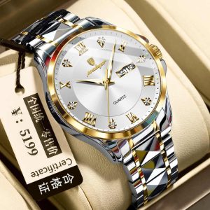 POEDAGAR 883 Stainless Steel Fashion Male Watch Silver Gold White. - Image 1