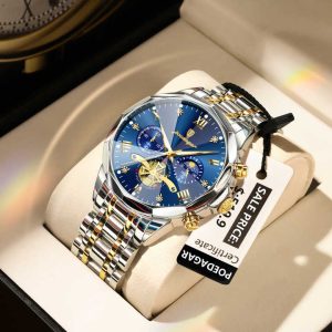POEDAGAR 938 Male Luminous Waterproof Hands Wristwatches Gold Blue. - Image 2